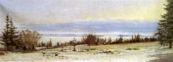 The View From The Garden Of Kent House, Quebec, Overlooking The Isle D'orleans With Quebec City In The Distance Oil Painting by Maria Brooks