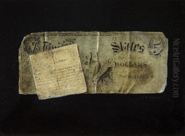 Five Dollar Bill With Clipping Oil Painting by Nicholas Alden Brooks