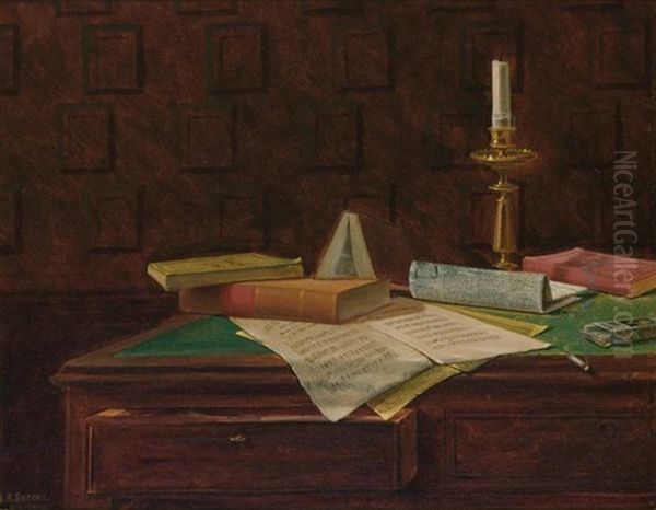 A Desktop Still Life Oil Painting by Nicholas Alden Brooks