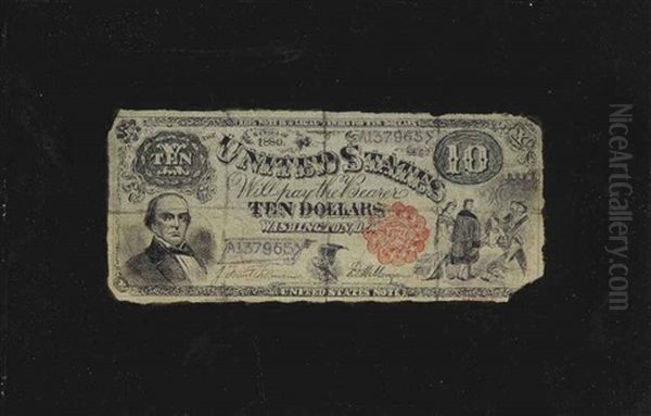 Ten Dollar Bill With Red Treasury Seal Oil Painting by Nicholas Alden Brooks