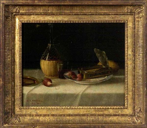 Still Life With Wine, Sardines And Cigar Oil Painting by Nicholas Alden Brooks