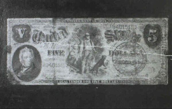 Five Dollar Note/a Trompe L'oeil Oil Painting by Nicholas Alden Brooks