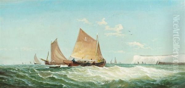 Boats Off The Shore Oil Painting by William (of Ramsgate) Broome