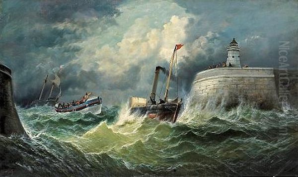 The Ramsgate Lifeboat Bradford With The Rescued Crew Of The Indian Chief On Board Oil Painting by William (of Ramsgate) Broome