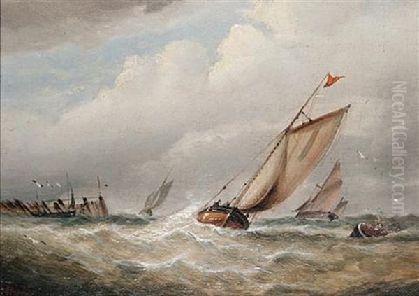 Sailing Vessels (pair) Oil Painting by William (of Ramsgate) Broome