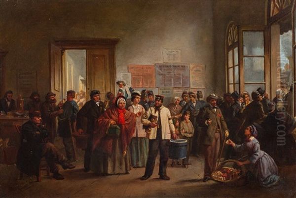 The Waiting Room At The Train Station Oil Painting by Jan Jacob Broos