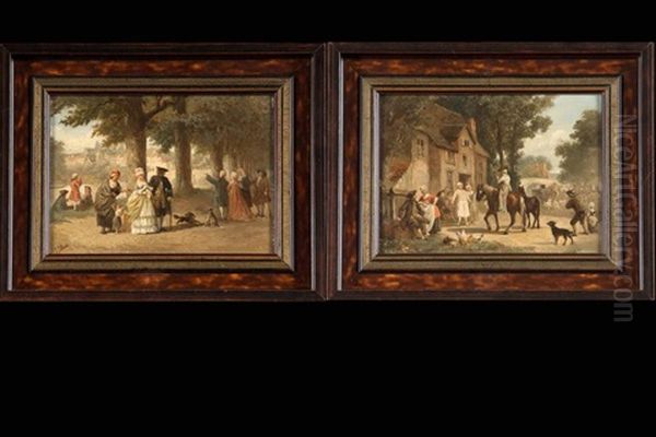 Allee Du Parc Animee Et Halte Du Cavalier A L'auberge (pair) Oil Painting by Jean Jacques Zuidema Broos