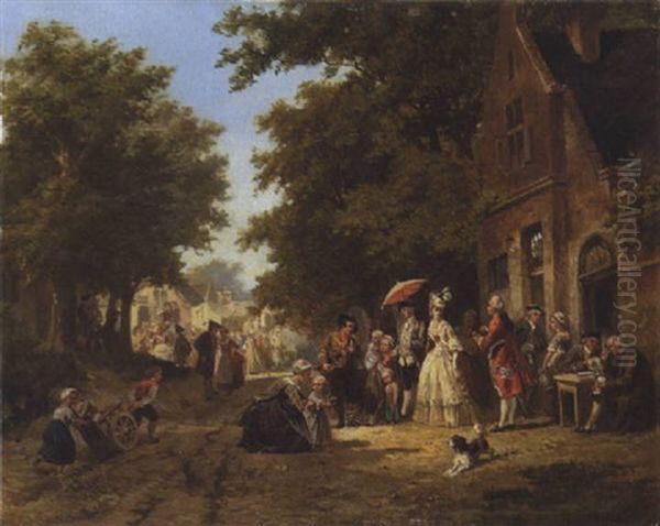 Hoher Besuch In Der Kleinstadt (besuch Des Englischen Konigs Georg Iii?) Oil Painting by Jean Jacques Zuidema Broos