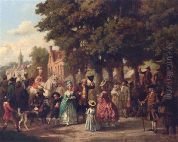 A Village Festival Oil Painting by Jean Jacques Zuidema Broos