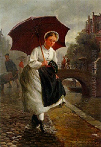 A Sudden Summer Shower Oil Painting by Jean Jacques Zuidema Broos