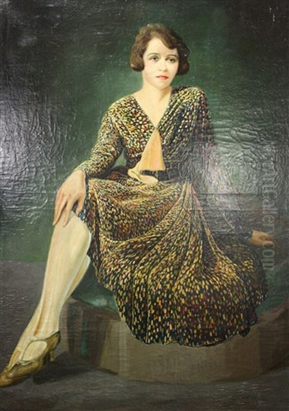 Portrait De Femme Assise Oil Painting by Lucien Broque