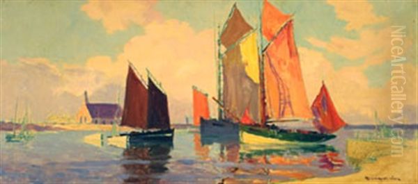 Camaret Thoniers Sous Voiles Oil Painting by Leon Esperance Broquet