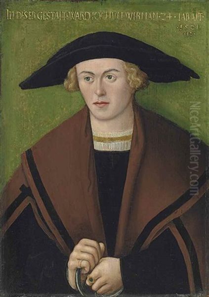 Portrait Of Jochum Wirman, Half-length, In Black Robes And A Brown Cloak, Wearing A Hat Oil Painting by Hans Brosamer