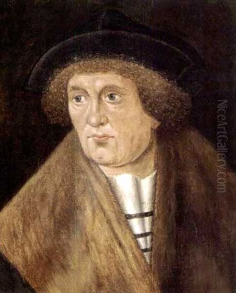 Portrait Of A Gentleman Wearing A Fur-lined Coat And A Black Hat Oil Painting by Hans Brosamer