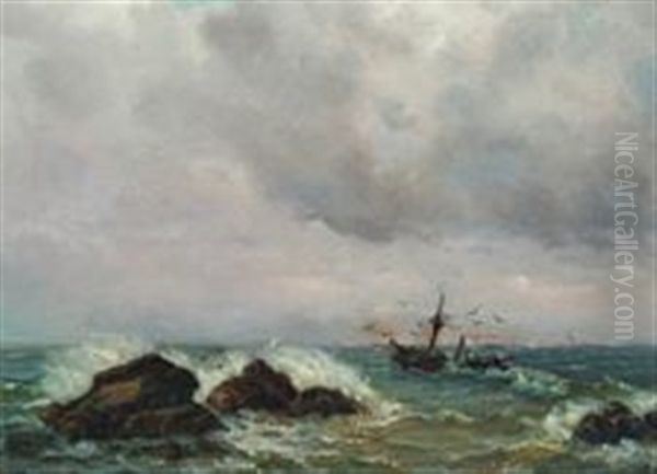 Costal Scenery Oil Painting by Johan Carl Christian Brosboell