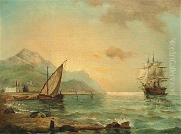 Mediterranean Seascape Oil Painting by Johan Carl Christian Brosboell