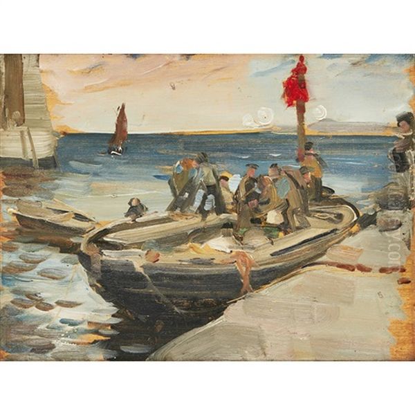 Harbour Scene Oil Painting by Robert Brough