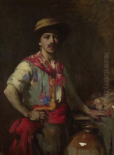 A Young Man (self-portrait?) In Fancy Dress Oil Painting by Robert Brough