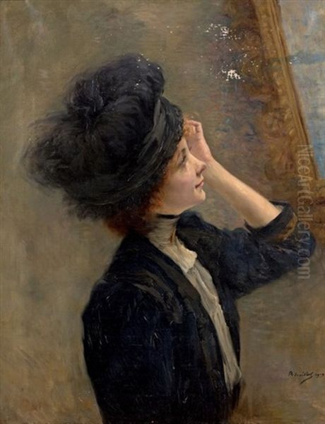 Femme De Profil A Son Miroir Oil Painting by Pierre-Andre Brouillet