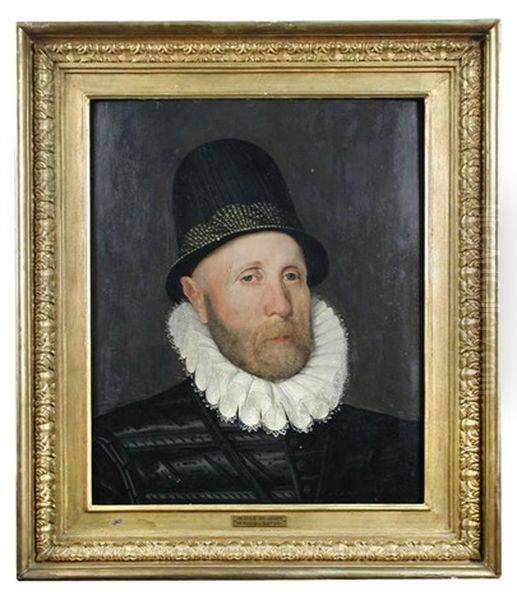 Portrait Of Oliver St. John, 1st Baron St. John Of Bletso, Wearing A Conical Hat And White Ruff Oil Painting by Arnold von Brounkhorst