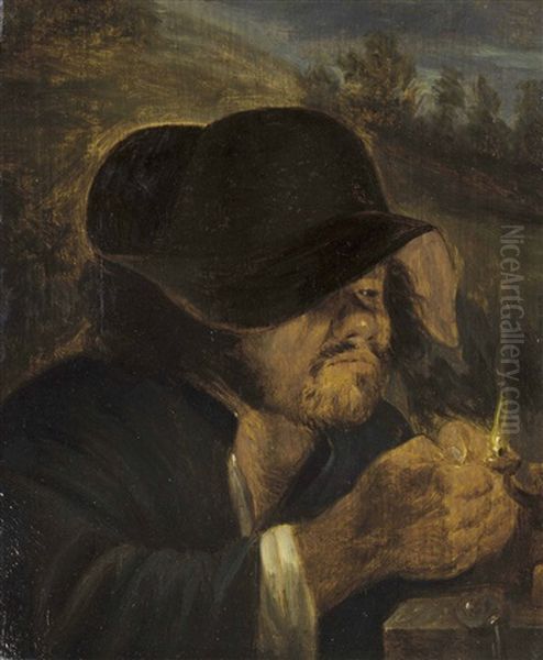 A Peasant Crushing A Louse Oil Painting by Adriaen Brouwer