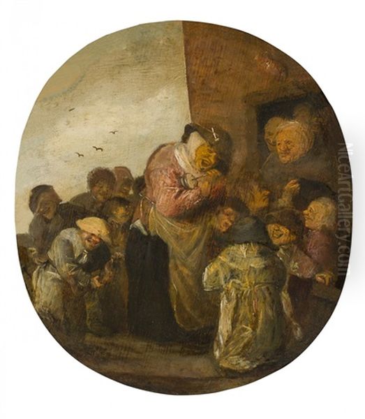 Die Alte Rommelpotspielerin Oil Painting by Adriaen Brouwer