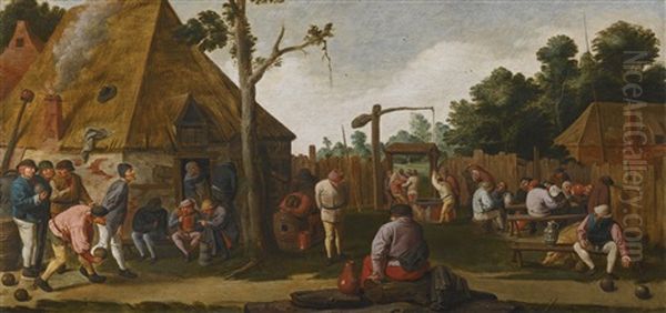 A Game Of Ninepins Oil Painting by Adriaen Brouwer