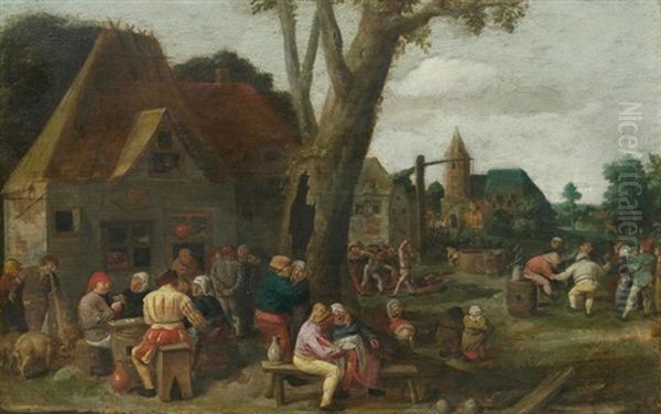 Ausgelassenes Fest Vor Einer Schenke Oil Painting by Adriaen Brouwer