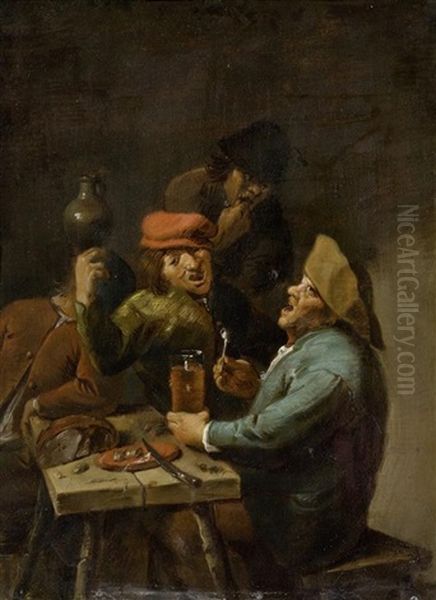 Vier Frohliche Manner In Einer Schenke Oil Painting by Adriaen Brouwer