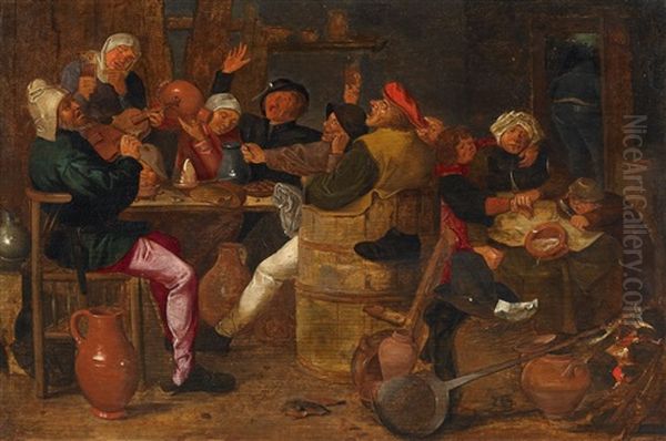 Hollandische Wirtshausszene Oil Painting by Adriaen Brouwer