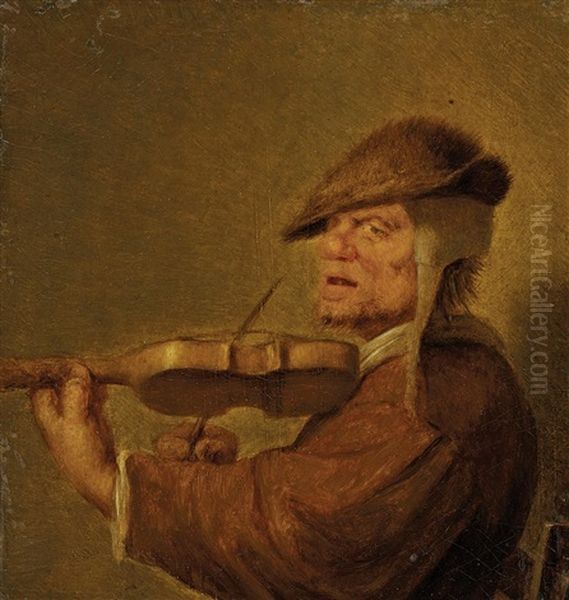 Das Gehor. Geige Spielender Mann Oil Painting by Adriaen Brouwer