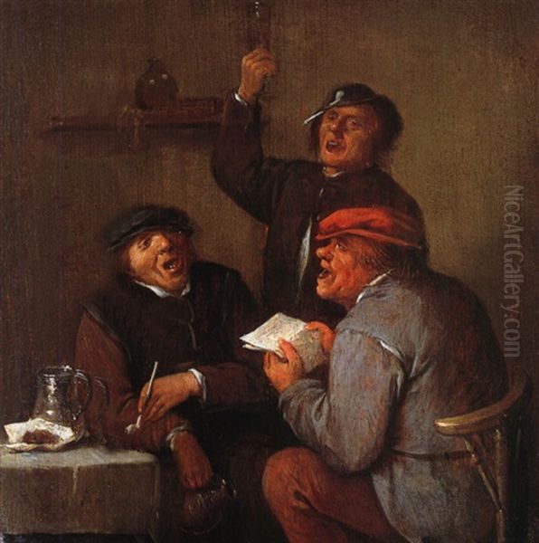 Drei Bauern Im Gesprach Oil Painting by Adriaen Brouwer