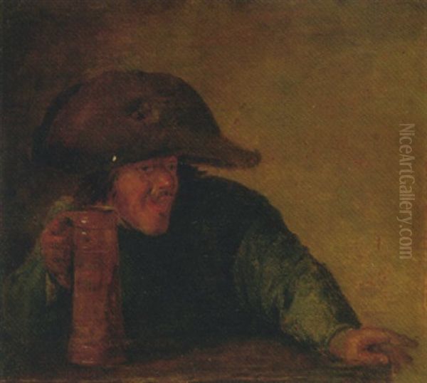 A Boor Holding A Tankard Oil Painting by Adriaen Brouwer