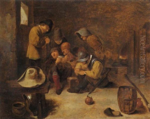 Interieur Mit Soldaten Beim Kartenspielen Oil Painting by Adriaen Brouwer