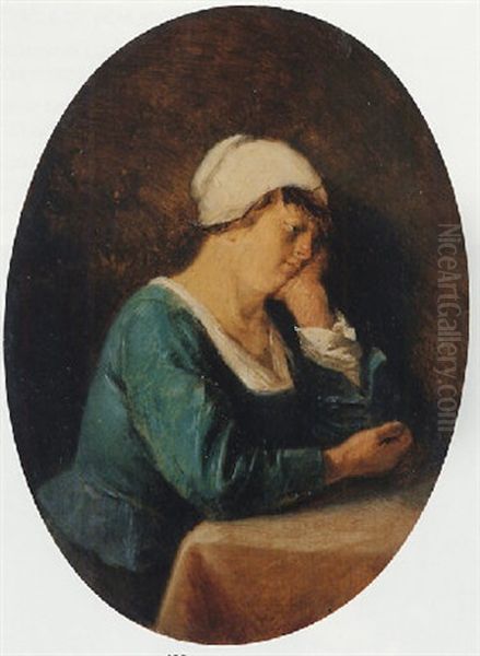 A Maid, Resting Her Head On Her Hand (sloth) Oil Painting by Adriaen Brouwer