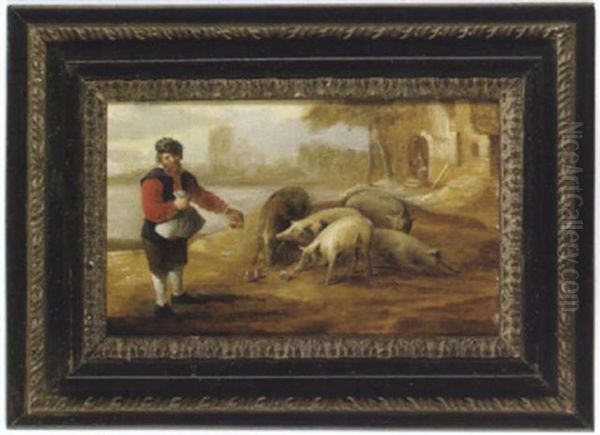 Rosen Vor Die Schweine Werfen Oil Painting by Adriaen Brouwer