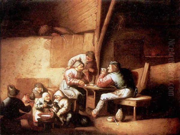 Peasants Playing Cards In An Interior by Adriaen Brouwer