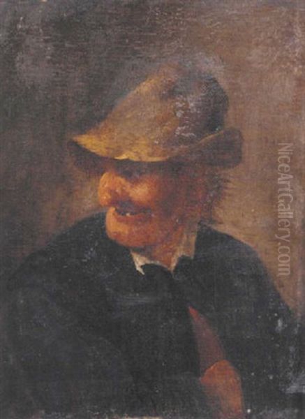 Portrait Of A Peasant Man Wearing A Hat Oil Painting by Adriaen Brouwer