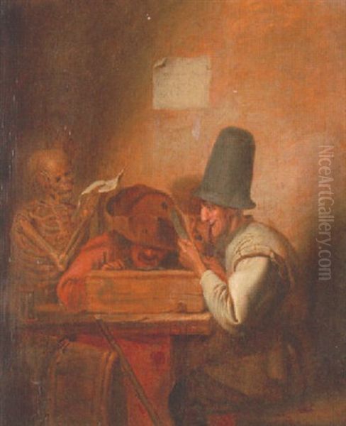 Tre Man Och Doden Oil Painting by Adriaen Brouwer