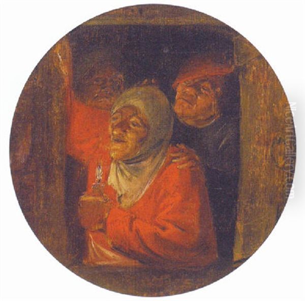 An Old Woman Holding A Candle At A Casement by Adriaen Brouwer