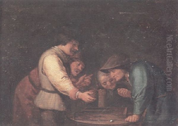 Figures Gathered Around A Table Playing Backgammon Oil Painting by Adriaen Brouwer