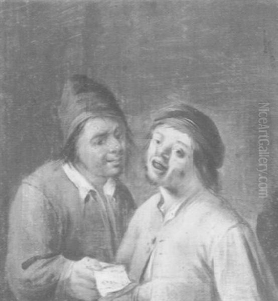 Two Singing Young Men Oil Painting by Adriaen Brouwer