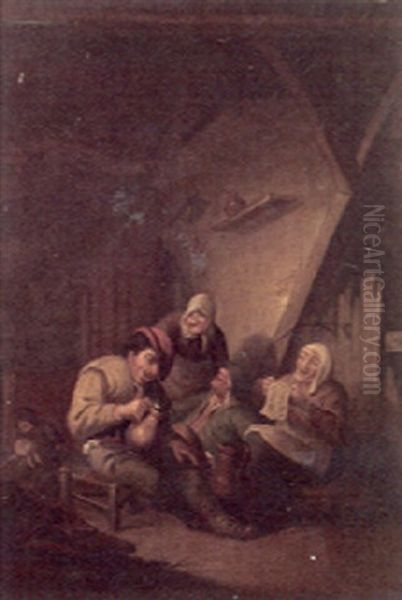 A Tavern Interior With Figures Merrymaking Oil Painting by Adriaen Brouwer