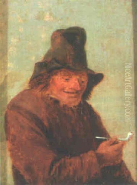 Study Of A Peasant Smoking Oil Painting by Adriaen Brouwer