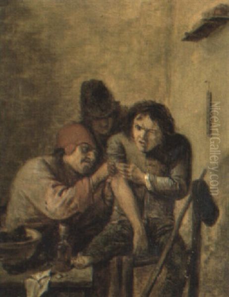 A Peasant In A Doctor's Surgery Oil Painting by Adriaen Brouwer