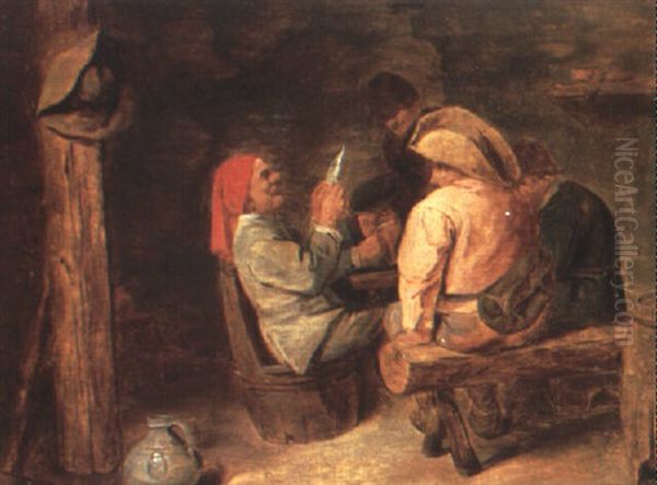 Group Of Peasants In An Interior Oil Painting by Adriaen Brouwer