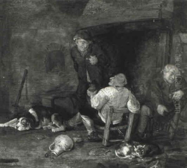 Boors In An Interior Oil Painting by Adriaen Brouwer