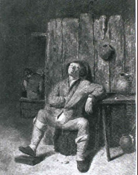 Schlafender Bauer In Einer Taverne Oil Painting by Adriaen Brouwer