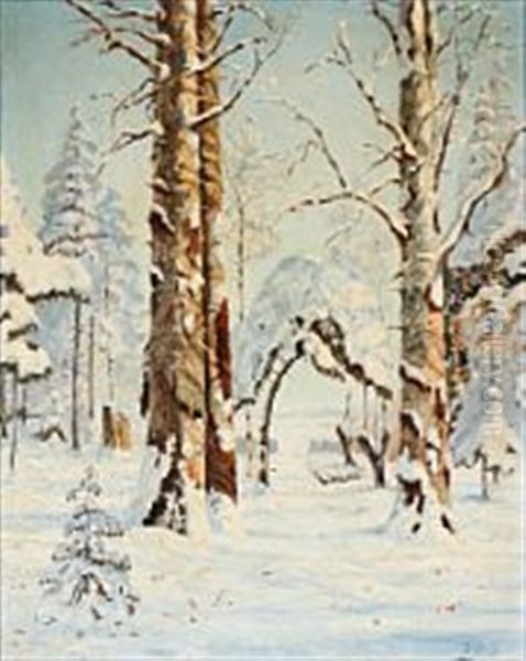 Quiet Winter Day In A Russian Forest Oil Painting by Jakov Ivanovich Brovar