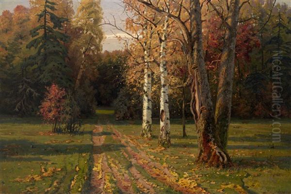 Landscape With Birch Trees Oil Painting by Jakov Ivanovich Brovar